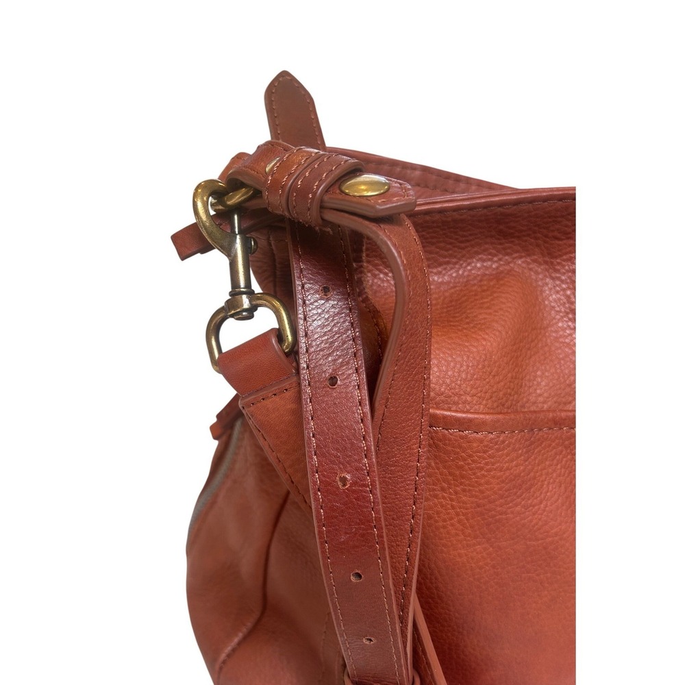 American Leather Co Brandy Brown Pebbled Leather Hobo Crossbody Bag Large - Picture 7 of 12